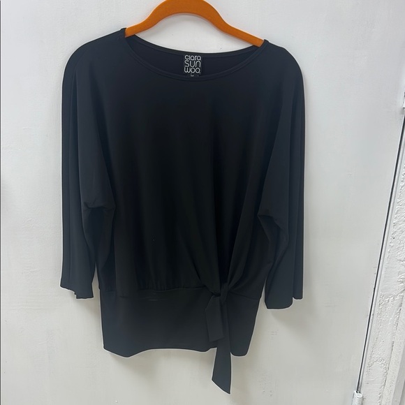 Clara Sun Woo Black Tie Front 3/4 Sleeve Blouse - Picture 1 of 4